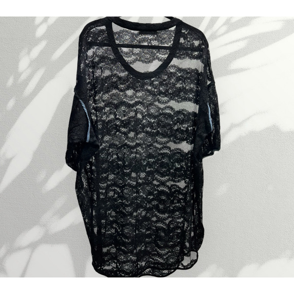 Viga Wang Black Lace Swim Cover Up Scoop Neck Short Sleeve One Size - Picture 4 of 8